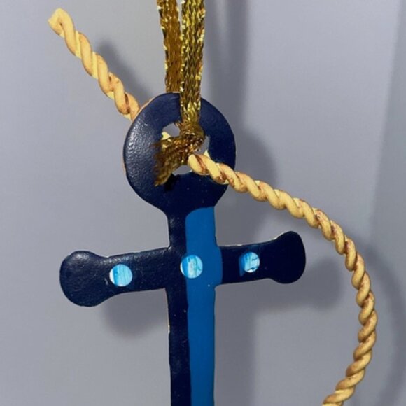 Nautical Boat Anchor Christmas Ornament Blue Metal Vintage -  5" - Picture 3 of 4